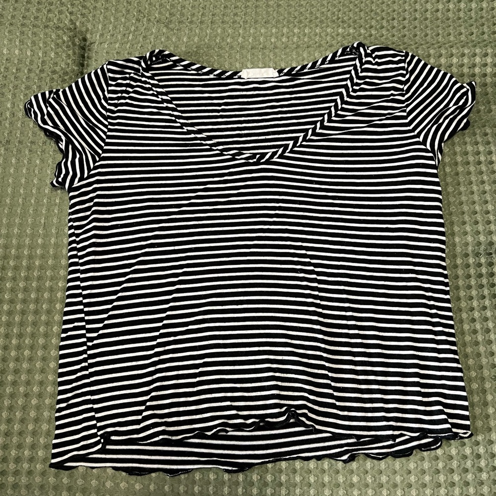 Olivia Rae Black and White Striped Short Sleeve Tee